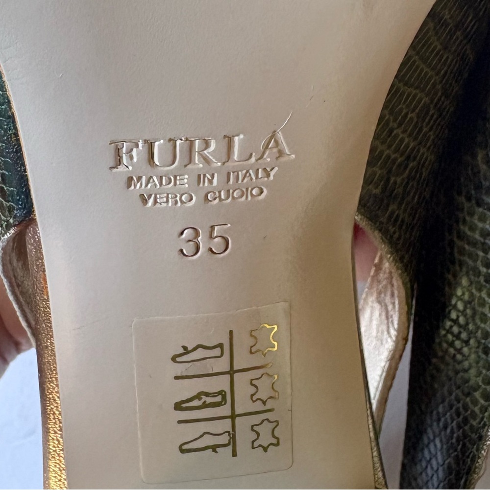 Furla Made in Italy Green Reptile Embossed Block Heel Pumps EU 35 (US 4–4.5) NEW - Picture 7 of 9